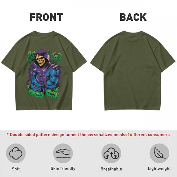Olive T-shirt with Skeletor Holding Panthor Graphic Print