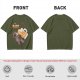 Oversized olive t-shirt with raccoon drinking beer graphic