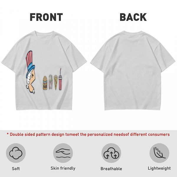 Olive T-Shirt With Uncle Sam Hat And Fast Food Graphic Print