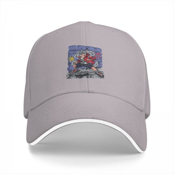 Black Baseball Cap With Graffiti Style Action Character Print