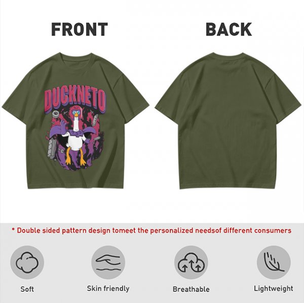 Olive Graphic T-Shirt Featuring Duckneto Superhero Duck Art