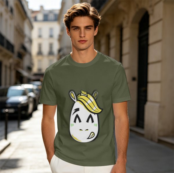 Olive T-Shirt With Cute Cartoon Horse Graphic Print