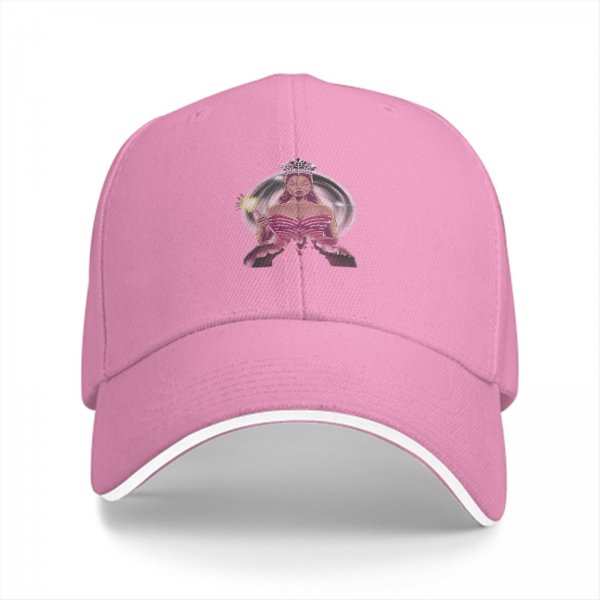 Black Baseball Cap With Pink Fairy Princess Graphic Print