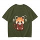 Olive T-Shirt With Cute Shy Red Panda Graphic Print