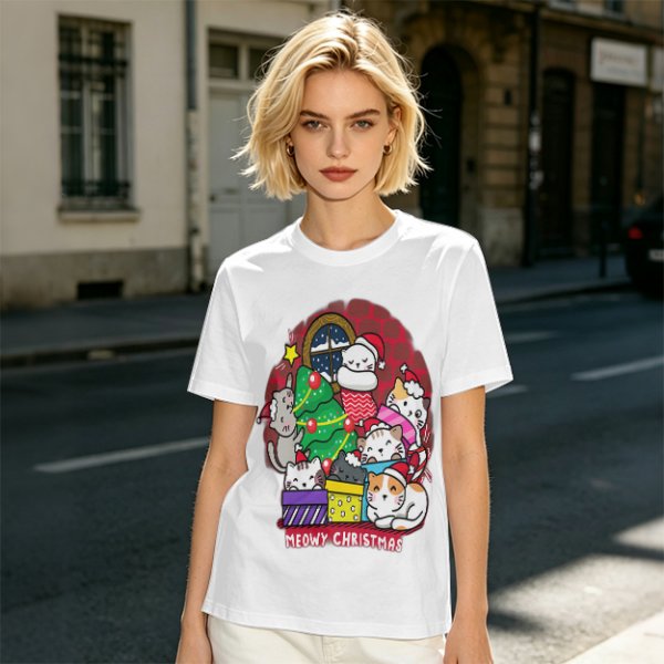 Meowy Christmas Cat Holiday Graphic T-Shirt