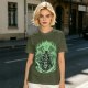 Olive T-Shirt With Skeleton Gentleman And Green Flames Art