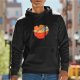 Black hoodie with cute cats in ramen bowl graphic