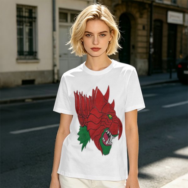 Olive T-Shirt With Fierce Armored Beast Head Graphic