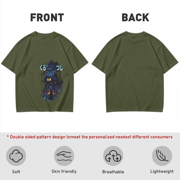 Olive T-Shirt With Dark Wizard Illustration And Japanese Text