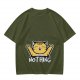 Olive T-Shirt with Happy Raised Paw Cat and 'NOTHING' Print