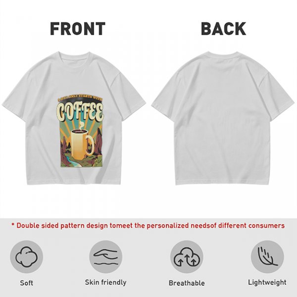 Olive Graphic T-Shirt With Coffee And Mountain Sunrise Design