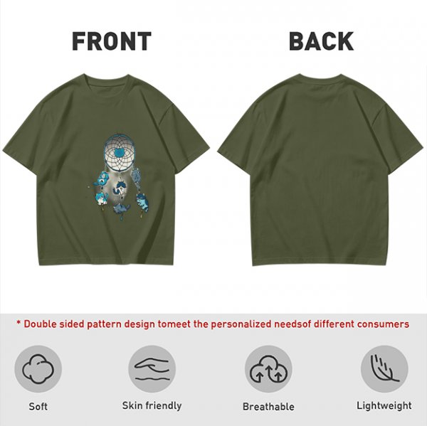 Olive T-Shirt With Dreamcatcher And Cute Cat Kittens Print