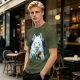 Olive T-Shirt With White Wolf And Howling Wolf Moon Graphic