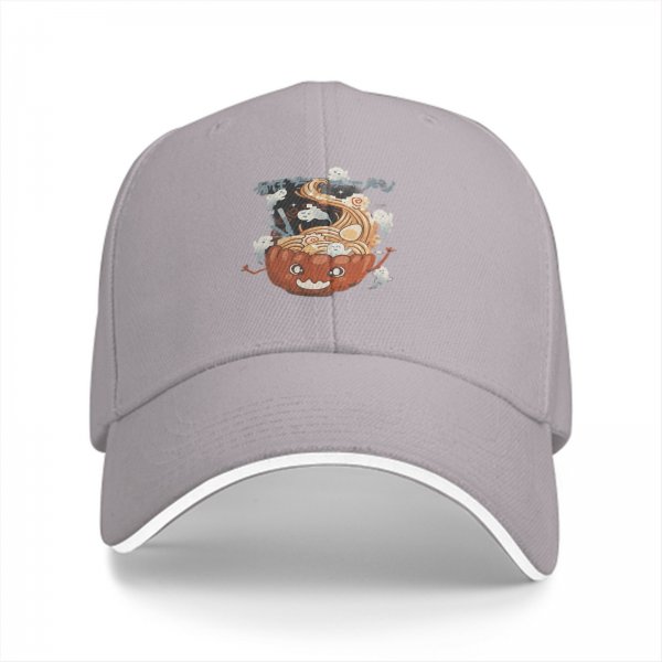 Black Baseball Cap With Halloween Pumpkin Ramen Ghost Graphic