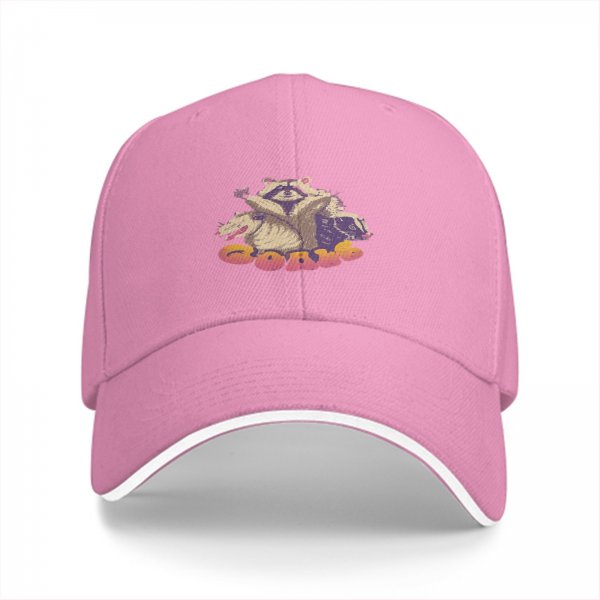 Black Baseball Cap With Raccoon, Opossum And Skunk Graphic Print