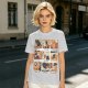Olive T-Shirt with 9 Grid Cute Cat Illustrations Print