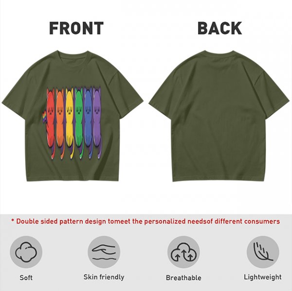 Olive T-Shirt With Rainbow Pride Cats Graphic