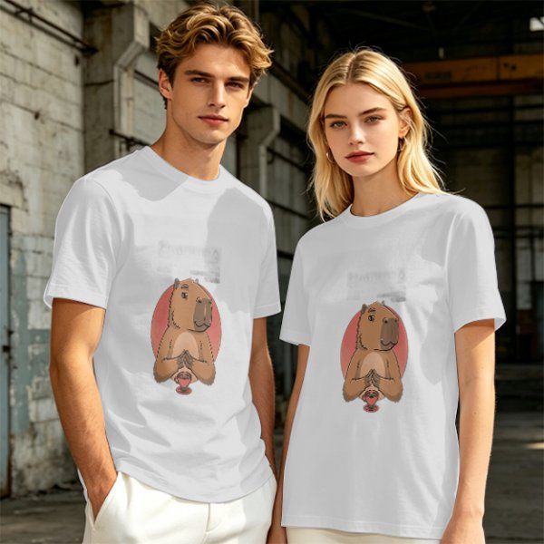 Olive Green T-Shirt With Cute Praying Capybara Graphic