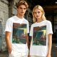 Olive T-Shirt With Surreal Bar Scene Graphic Print