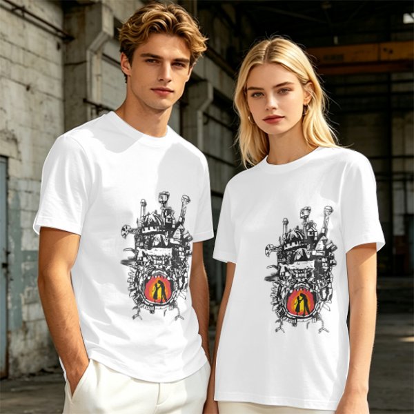 Olive T-shirt with Howl's Moving Castle Castle Print