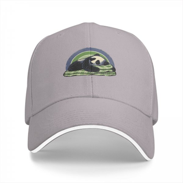 Black Baseball Cap With Sleeping Panda Graphic Design