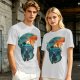 Olive green t-shirt with fantasy warrior silhouette graphic