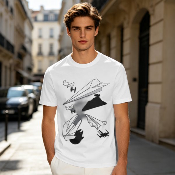 Olive T-Shirt with Paper Airplane Star Wars Inspired Print
