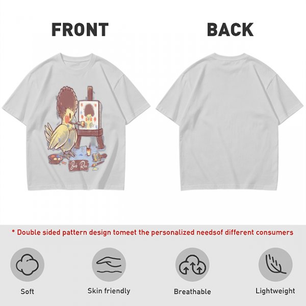 Olive T-Shirt Featuring a Bird Painting a Self-Portrait with an Afro