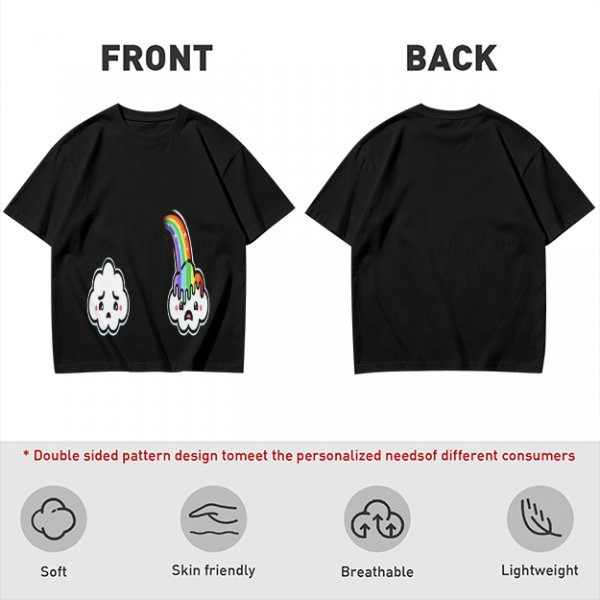 Oversized Olive T-Shirt With Sad Clouds And Rainbow Drip Graphic