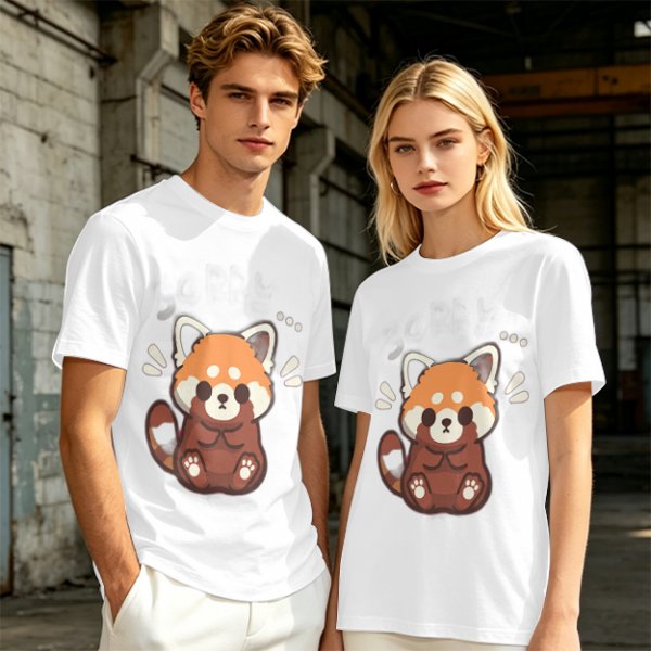 Olive T-Shirt With Cute Shy Red Panda Graphic Print