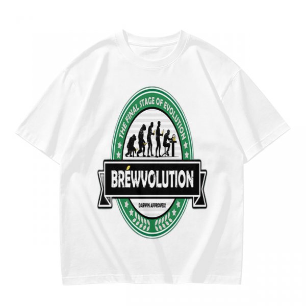 Olive t-shirt with 'Brewvolution' beer evolution graphic design