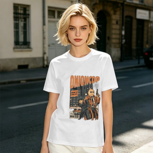 Onion Cop Graphic Tee with Retro Comic Style Artwork