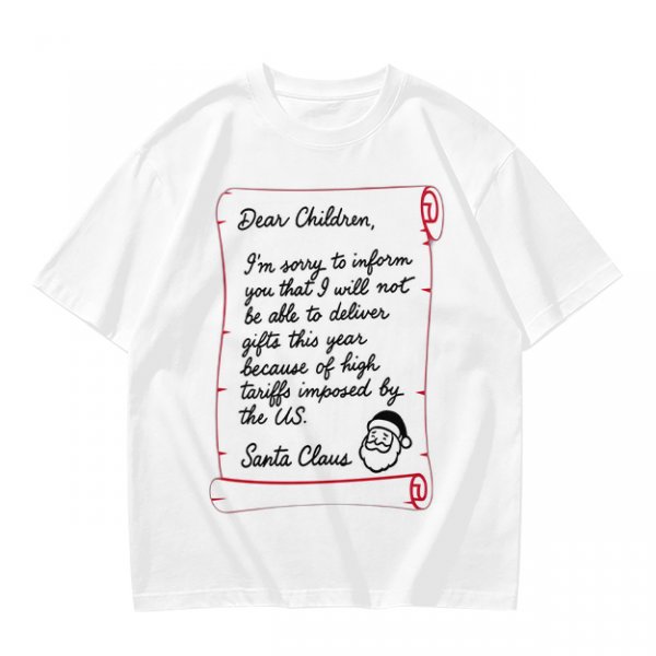 Christmas t-shirt with Santa's tariff excuse note print