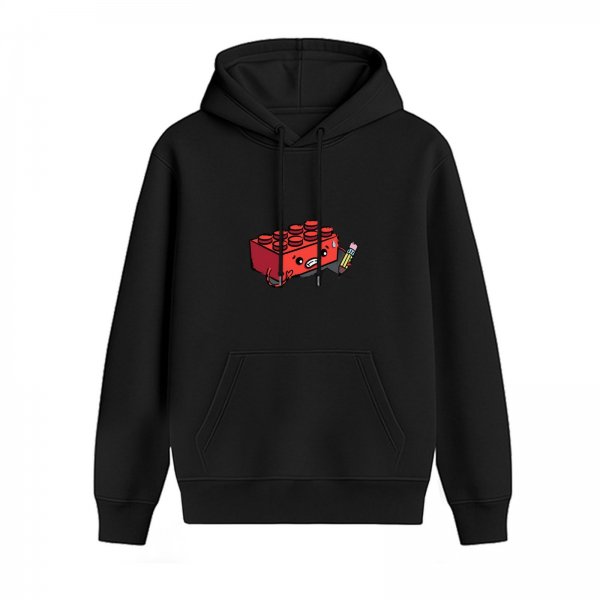 Black Hoodie With Anxious Lego Brick Holding Pencil Graphic