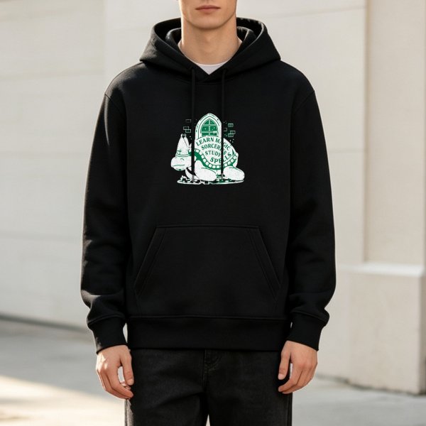 Black Hoodie With Wizard Turtle Learn Magic Sorceries Spells Graphic