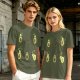 Olive Green T-Shirt with Cartoon Avocado Fitness Characters Print
