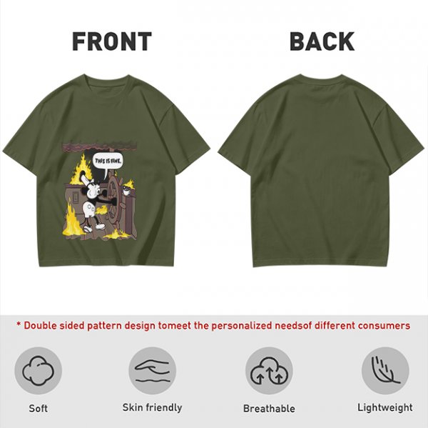 Olive T-Shirt With Steamboat Willie This Is Fine Burning Ship Art