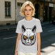 Olive T-Shirt With Angry White Cat Face Graphic