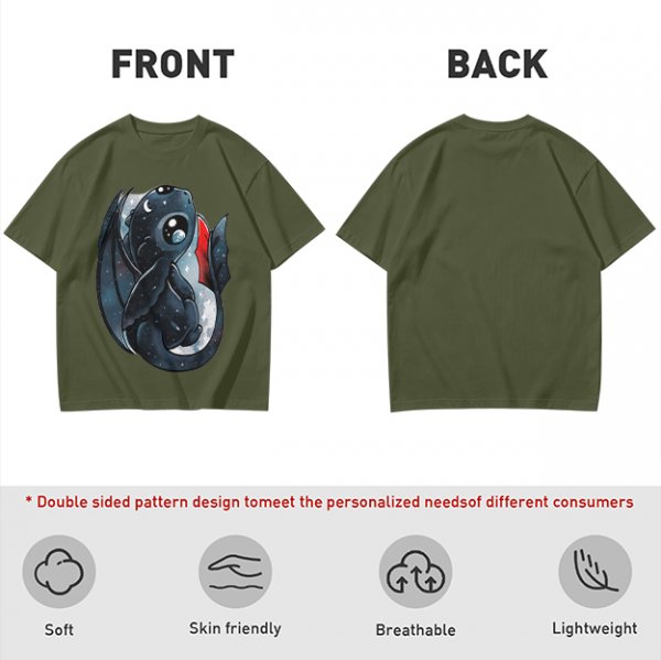 Olive T-shirt with cute starry night dragon graphic