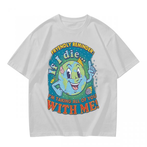 Olive t-shirt with cartoon earth 'friendly reminder' print