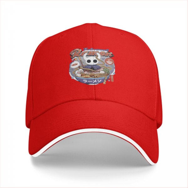 Black baseball cap with Hollow Knight ramen graphic print