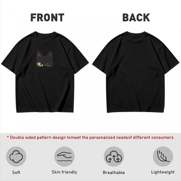 Olive Green T-Shirt With Black Cat Head Graphic Print