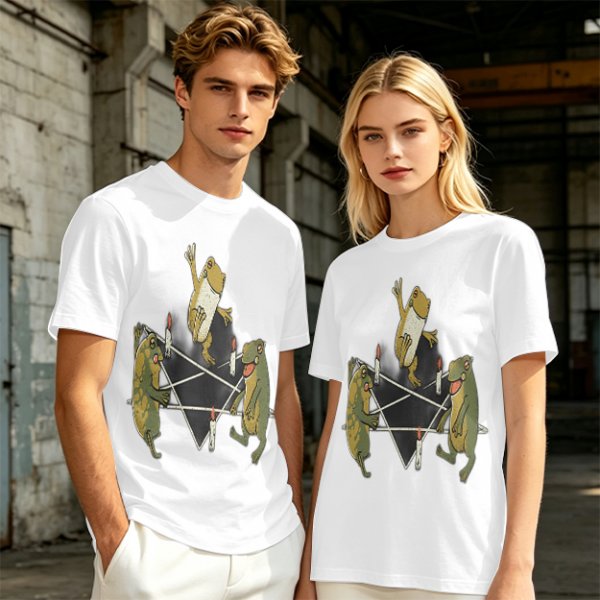 Olive T-Shirt With Frog Pentagram Ritual Graphic Print