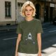 Olive T-shirt with Shark Holding Candy Cane and No Tricks Text