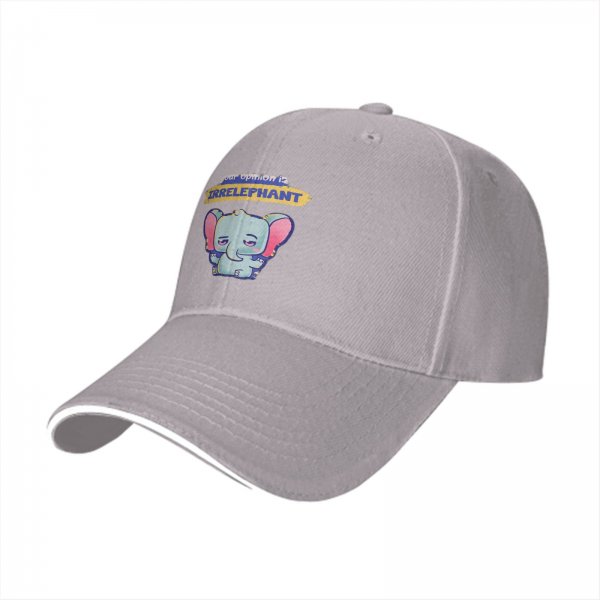 Black baseball cap with 'your opinion is irrelephant' cute elephant graphic