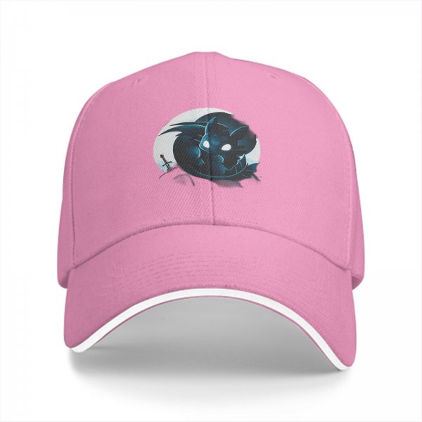 Black Baseball Cap With Glowing Blue Dragon And Sword Print