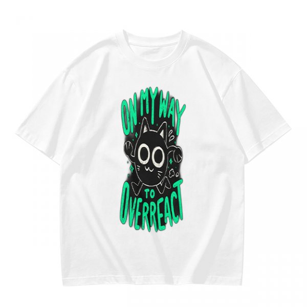 Oversized Olive T-Shirt With 'On My Way To Overreact' Cat Graphic