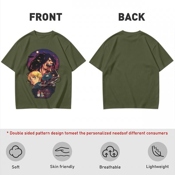 Attack on Titan themed graphic tee with anime character artwork