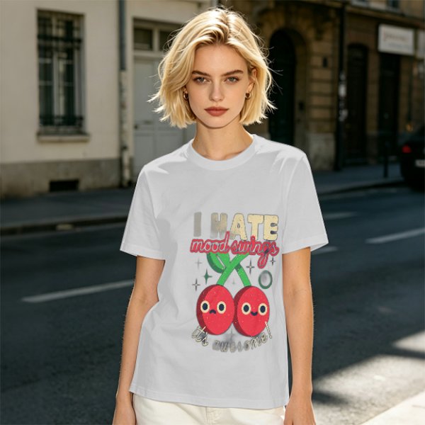 Olive Graphic T-Shirt With I HATE mood swings Cherry Print
