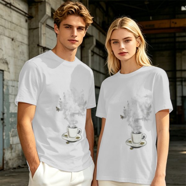 Olive Green T-Shirt with Steaming Coffee Cup Print
